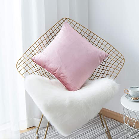 Home Brilliant Deluxe Solid Velvet Euro Throw Pillow Cushion Cover Sham for Teen Girl, 26 x 26 inch(66cm), Blush Pink