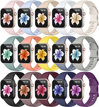 GEAK 15 Pack Bracelet Compatible with Apple Watch Band 40mm 38mm 44mm 42mm 41mm 45mm Women Men, Soft Waterproof Sport iWatch Bands Replacement Strap Wristbands for iWatch SE Series 8 7 6 5 4 3 2 1