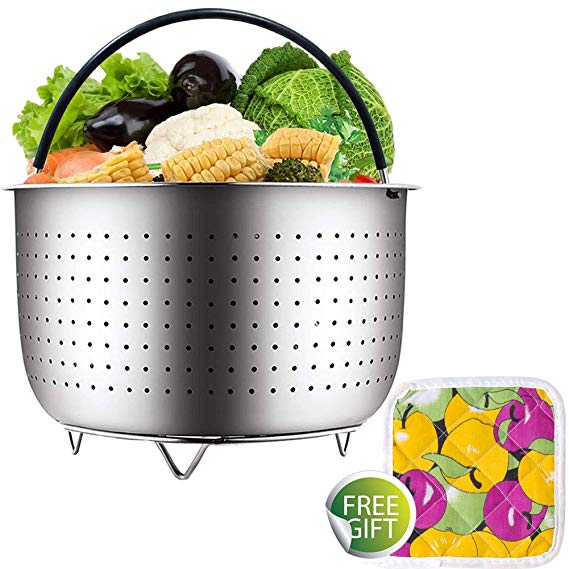 Steamer Basket For Instant Pot Accessories 6 or 8 qt, Fits Instant Pot Pressure Cooker/Ultra With Silicone Handle and Non-Slip Legs, 304 Stainless Steel Strainer for Vegetables, Fruits, Meats