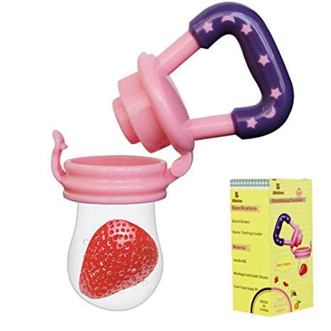 Biubee Baby Food Feeder-Silicone Teether Nibbler with Fresh Fruits Vegetable for Toddlers Pink(M)