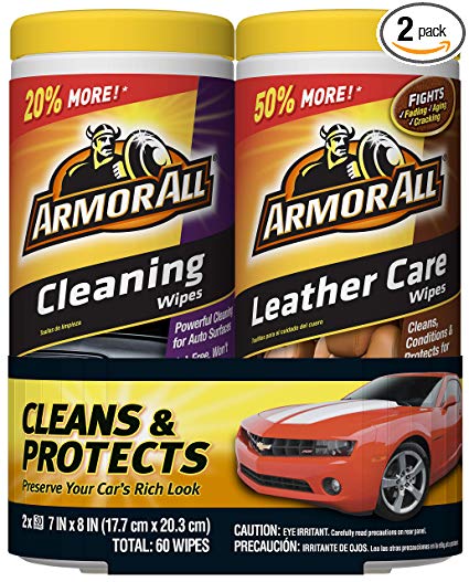 Armor All 18781 Cleaning and Leather Care Wipes, 30 count each - 2 Pack Wipes