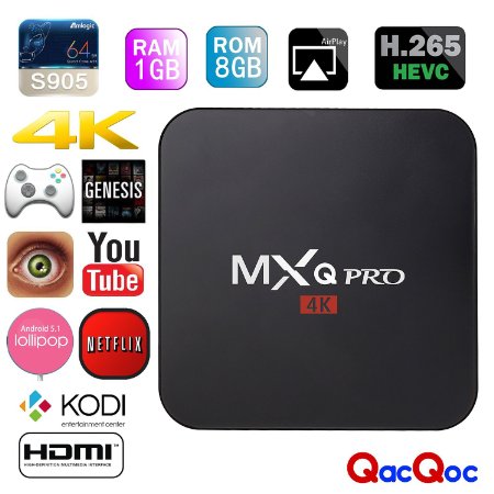MXQ Pro Android TV Box Amlogic S905 Chipset Kodi 15.2 Full Loaded Android 5.1 Lollipop OS TV Box Quad Core 1G/8G 4K Google Streaming Media Players with WiFi HDMI DLNA