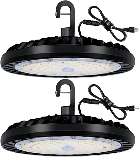 hykolity 2 Pack LED High Bay Light 200W, 5000K UFO LED High Bay Light Fixture with US Plug [600W MH/HPS Equiv.] 100-277V, 26,000lm, IP66 Commercial Warehouse Area Light for Wet Location