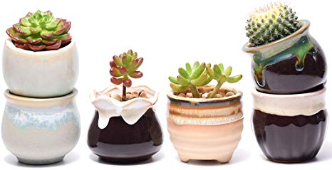 Potaroma Succulent Pots, 6 Pack Premium Ceramic Plant Pots with Drainage, FlowingGlaze Pots for Plants. Succulent-Pots-Planter-Flower-Plants