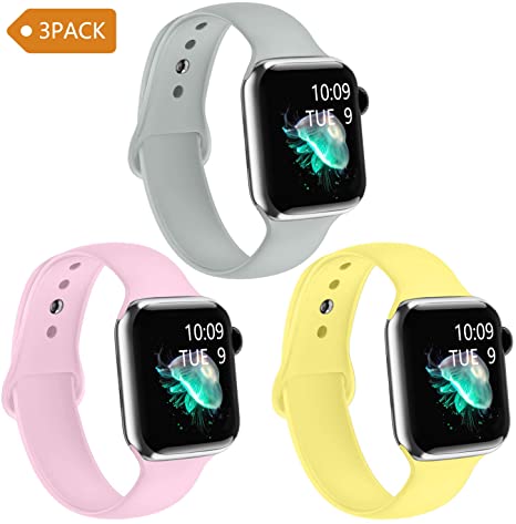 iGK 3 Pack Silicone Band Compatible with Apple Watch Series 5/4/3/2/1, Replacement Wristband for Apple Watch Strap 42mm 44mm 38mm 40mm for Women Men