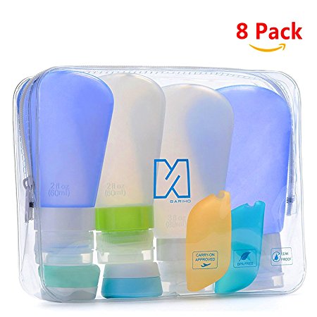 Portable 3-layer Leakproof Silicon Soft Travel Bottle Sets(8PCS) With Cosmetic Containers(10mL) and Toothbrush Cover for Shampoo,Toiletries,Lotion,Conditioner-Carry-on TSA Airline approved
