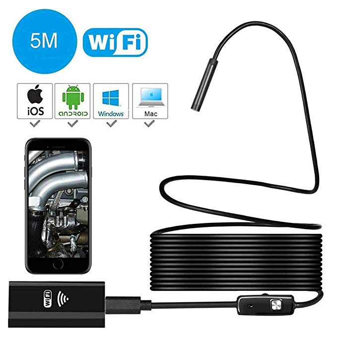 WiFi Endoscope,USB Borescope EFUTONPRO Wireless Borescope Ear Scope Snake Inspection Camera 2.0MP HD IP67 Waterproof for Android iPhone iOS Windows-5M Hard Cable