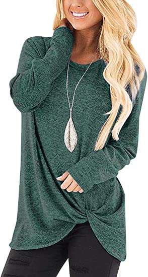 Long Sleeve Shirts For Women Casual Solid Twist Front Tunic Tops To Wear With Leggings