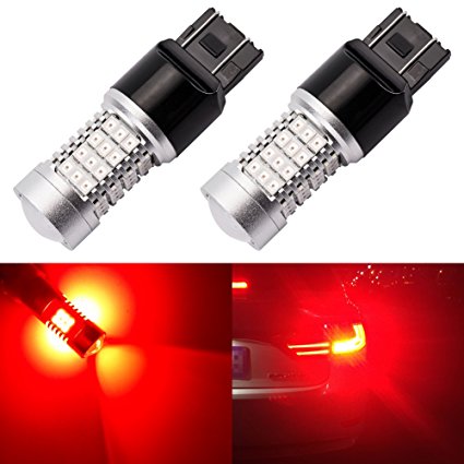 ENDPAGE 7443 7440 992 T20 LED Bulb 2-pack, Brilliant Red, Extremely Bright, 54-SMD with Projector Lens, 12-24V, Works as Brake Lights, Tail Lights, Turn Signal Blinkers