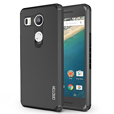 OMOTON LG Google Nexus 5X Case - Dual Layer [Soft TPU Interior] [Durable PC Exterior] Tough Armor Case For LG Nexus 5X, (Black)