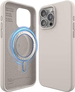 elago Funda Magnética de Silicona Compatible con iPhone 15 Pro MAX, Compatible con Todos Los Accesorios MagSafe, Imanes Integrados, Funda Protectora Cuerpo Completo [Estructura 5 Capas] (Piedra)