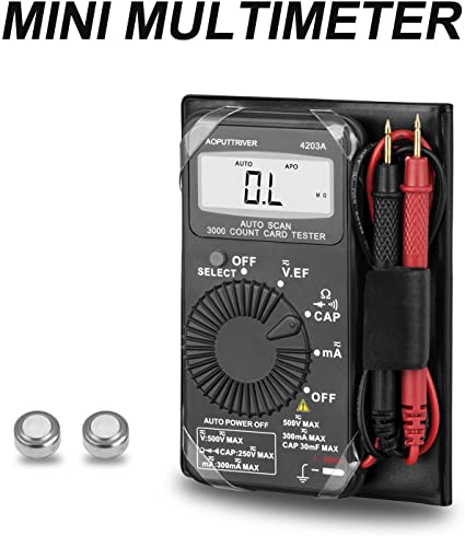 Mini Digital Multimeter 4203A Auto-ranging with AC/DC Voltage,AC/DC Current,Resistance,Capacitance,Diode and Audible Continuity Test (Black)