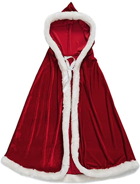 Clobeau Christmas Halloween Costumes Cloak Mrs. Claus Santa Xmas Velvet Hooded Cape Robe