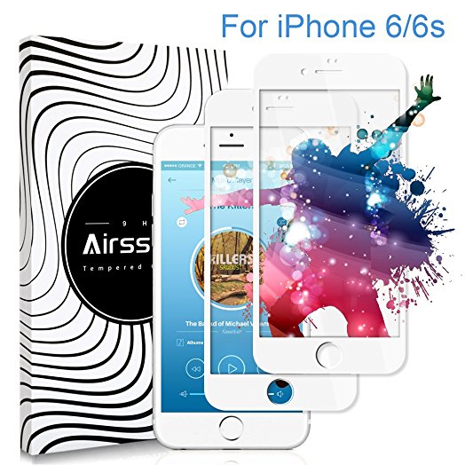 iPhone 6/6s Screen Protector,Airsspu Tempered Glass 3D Touch Compatible,9H Hardness,Bubble Free (2Pack White)