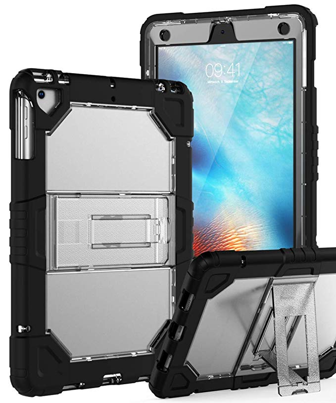 TOPSKY iPad 6th Generation Case,iPad 5th Generation Case,iPad Air Case,Heavy Duty Shockproof Rugged Full Body Hybrid Protective Cover Case for iPad 9.7 2018/2017 A1893 A1954 A1822 A1823 Clear Black