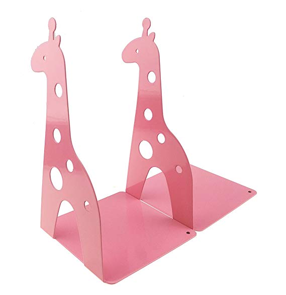 Cute Cartoon Giraffe Shape Nonskid Metal Bookends For Kids Gift Decoration (pink)