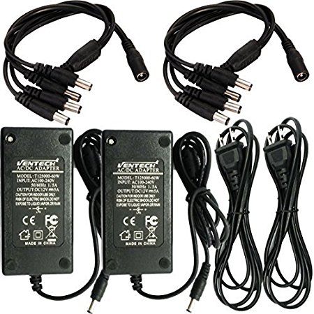 VENTECH (2 Pcs) 12V DC 5A Switching Power Supply Adapter 60W with 4CH splitter CCTV adapter camera adapter LED Strip LCD 12v 5a adapter 12v 5a power supply extra