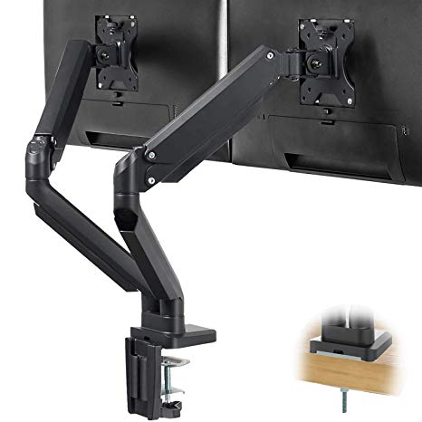 Dual Arm Monitor Desk Mount Stand - Premium Aluminum Height Adjustable Full Motion Gas Spring Monitor Mount Riser with C Clamp/Grommet Base for 17" to 32" Screens - Hold up to 17.8 lbs by IMtKotW