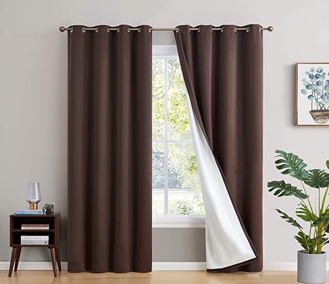 HLC.ME 100% Complete Blackout Lined Drapery with Thick Double Layer Thermal Insulated Energy Efficient Window Curtain Grommet Panels for Bedroom & Living Room, 2 Panels (52 W x 96 L, Chocolate Brown)