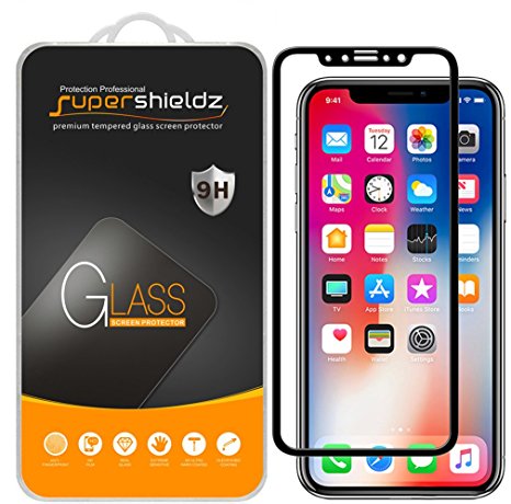 [2-Pack] Supershieldz for Apple iPhone X Tempered Glass Screen Protector, [Full Screen Coverage] Anti-Scratch, Bubble Free, Lifetime Replacement Warranty (Black)