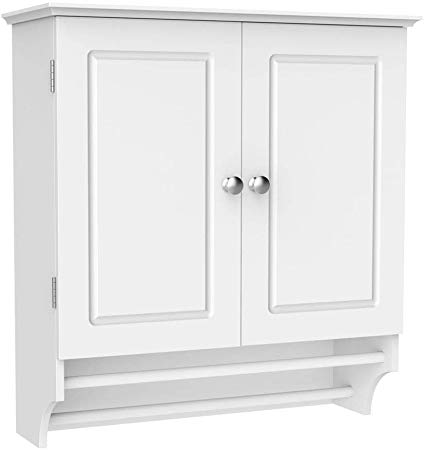 Yaheetech Bathroom Wall Cupboard with 2 Hanging Bars Two-Door Wall Mount Organizer, White