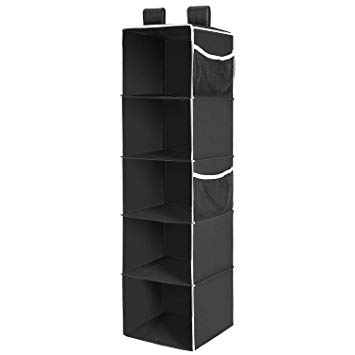 MaidMAX Hanging Closet Organizer, 5-Shelf Collapsible Hanging Accessory Shelves with 2 Widen Velcros for Clothes and Shoes Storage for Gift, Black