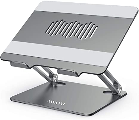 AWAVO Laptop Stand, Ergonomic Aluminum Computer Stand for Desk, Multi-Angle Laptop Riser with Heat-Vent, Adjustable Holder Compatible with MacBook Air/Pro, Dell, HP, Lenovo, More 10-15.6" Laptops