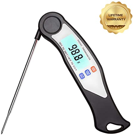 Digital Instant Read Meat Thermometer - Best Super Kitchen Cooking Food Candy Thermometer for Oil Deep Fry BBQ Grill Smoker Oven Thermometer, Black