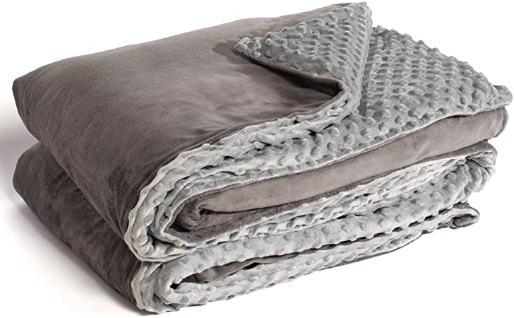 Marpac Yogasleep Premium Weighted Blanket & Removable Minky Cover | 12 Lbs | 48” X 72” | for Individual 110 – 140 Lbs | Premium Glass Beads | Charcoal/Light Grey | Natural Sleep Aid