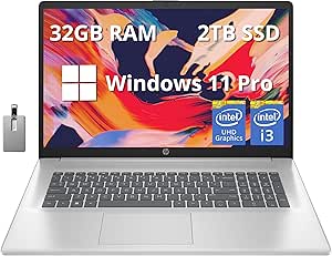 HP 17.3" FHD IPS Business Laptop, Intel i3-1215U, 32GB RAM, 2.16TB Storage (2TB PCIe SSD 160GB Docking Station Set), Intel UHD Graphics, HD Webcam, Numpad, Natural Silver, Windows 11 Pro