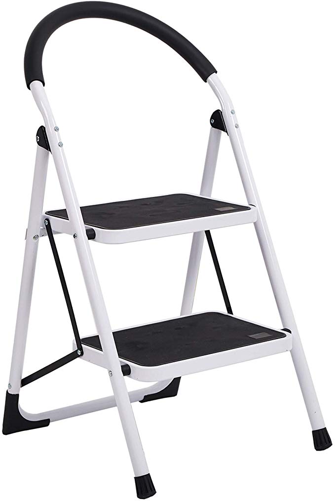 Sturdy 2 Step Ladder Folding Step Stool Heavy Duty Metal Ladders with Handle, 330 lbs Capacity