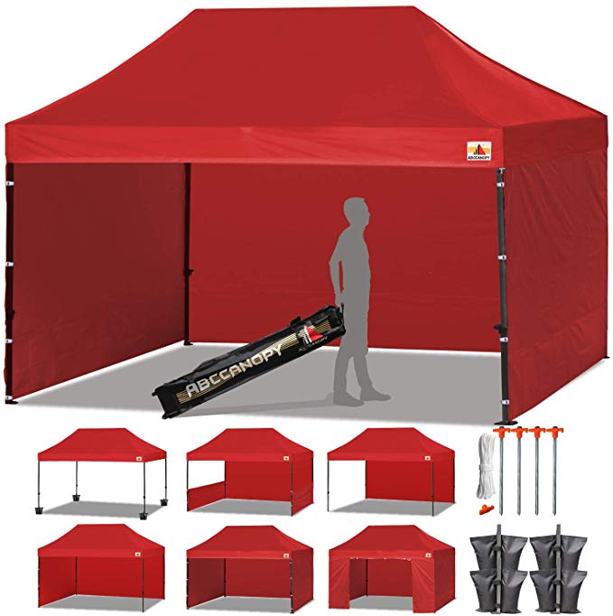 ABCCANOPY Canopy Tent Popup Canopy 10x15 Pop Up Canopies Commercial Tents Market stall with 6 Removable Sidewalls and Roller Bag Bonus 4 Weight Bags and 10ft Half Wall, Red