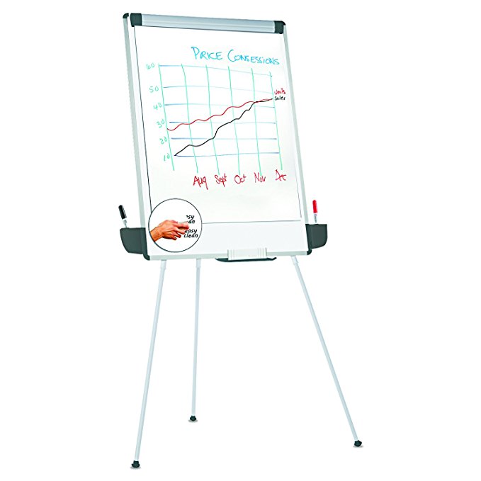 Universal 43031 Tripod-Style Dry Erase Easel, Easel: 44" to 78", Board: 29" x 41", White/Silver