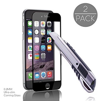 iPhone 6 Plus / 6S Plus Screen Protector, TOPVISION Crystal Clear [0.2mm Tempered Corning Glass - 3D Touch Compatible] Full Coverage Protective Film (Black) - 2PACK