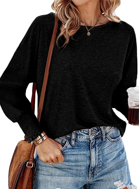 Dokotoo Long Sleeve Tops for Women 2024 Spring Fashion T Shirts for Women Crewneck Casual Loose Shirts Basic Tee