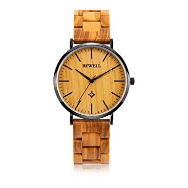 BEWELL Ultra Thin Wooden Watches Fashion Minimalist Wood Watches for Men/Women Analog Quartz Wrist Watches