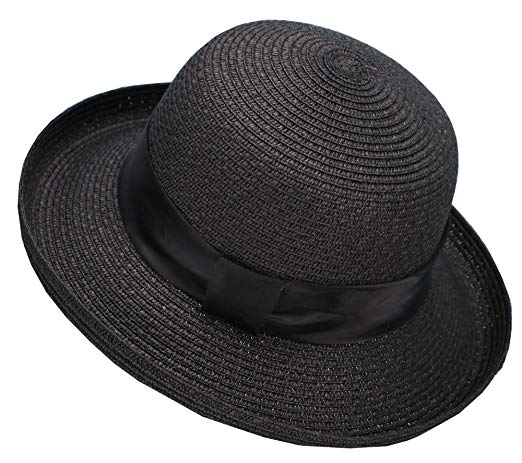 Lullaby Womens Foldable UPF 50  Structured Curved Wide Brim Bucket Straw Sun Hat