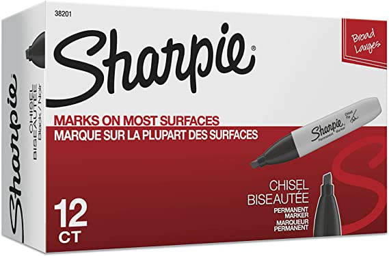 SHARPIE 38201 Permanent Marker, Chisel Tip, Black, 12 Markers (SAN38201)