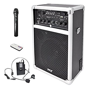 Pyle-Pro PWMA170 Dual Channel 400W Wireless PA System with USB/SD/MP3 2 VHF Wireless Microphones 1 Lavalier 1 Handheld