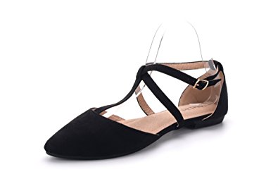 Mila Lady Laurel New Fashion Womens Pointed Toe Ankle Wrap T-Strap D'Orsay Flats