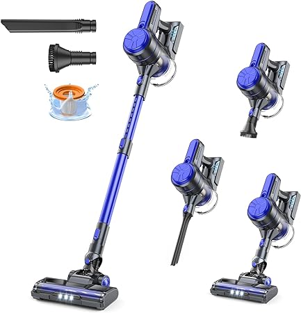 EICOBOT Cordless Vacuum Cleaner, 20KPa Powerful Cordless Vacuum 6 in 1, 30Mins Long Runtime, Ultra-Quiet Lightweight Stick Vacuum for Hardwood Floor Carpet Car Cleaning Blue