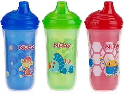 Nuby 3 Piece Insulated No Spill Easy Sip Cup with Vari-Flo Valve Hard Spout, Boy, 9 Oz