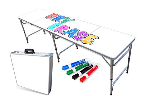 PartyPongTables.com Portable Folding Table w/Dry Erase Surface & Markers for Art, Classroom, Parties, and More 4 ft or 8 ft