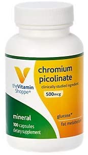 The Vitamin Shoppe Chromium Picolinate 500MCG, Clinically Studied Ingredient, Supports Glucose Fat Metabolism (100 Softgels)