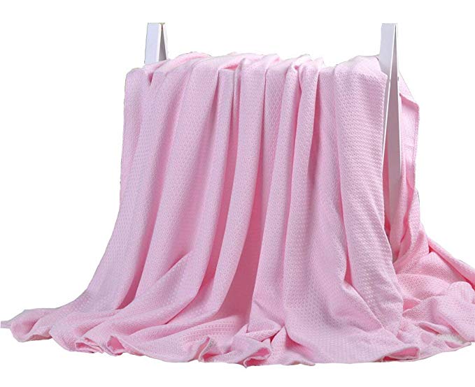 DANGTOP Air Conditioning Cool Blanket with Bamboo Microfiber- Summer Thin Quilt Lightweight for Adults and Teens(59"X79",Small Pink).