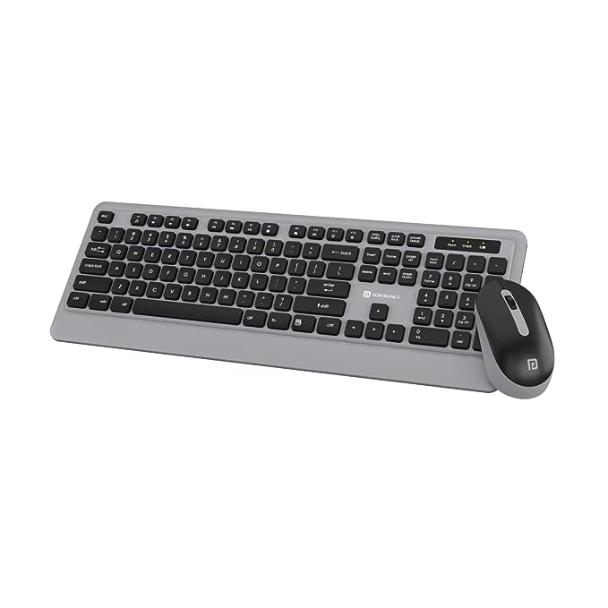 Portronics Key5 Combo Wireless Keyboard and Mouse Set, with 2.4 GHz USB Receiver, Silent Keystrokes, 1200 DPI Optical Tracking, Full-Sized Keyboard, Multimedia Keys for PC, Laptop & USB Supported Devices (Grey)