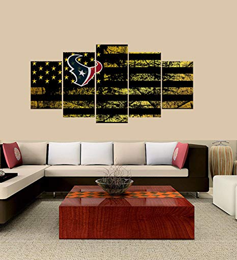 PEACOCK JEWELS [Large] Premium Quality Canvas Printed Wall Art Poster 5 Pieces / 5 Pannel Wall Decor Houston Texans Logo Painting, Home Decor Football Sport Pictures- Stretched