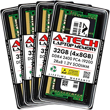 A-Tech 32GB (4x8GB) DDR4 2400MHz SODIMM PC4-19200 2Rx8 Dual Rank 260-Pin CL17 1.2V Non-ECC Unbuffered Notebook Laptop RAM Memory Upgrade Kit