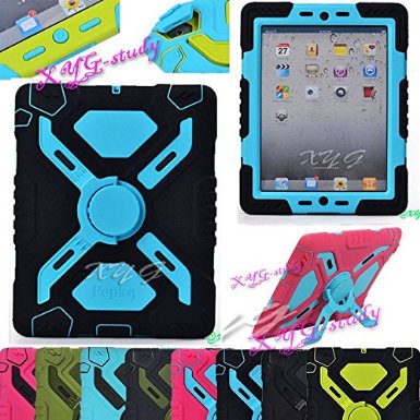 NEW Waterproof Shockproof Dirt Snow Sand Proof Survivor Extreme Army Military Heavy Duty Cover Case Kickstand for Apple iPad Mini Kids Children Gift @XYG (4-black/blue) by XYG-Case