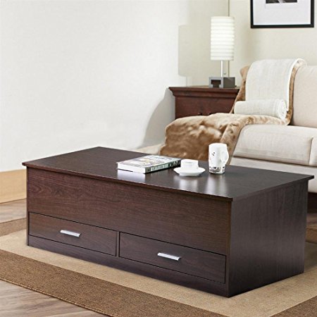 Yaheetech Slide Top Trunk Coffee Table with Storage Box & 2 Drawers, Espresso Finish